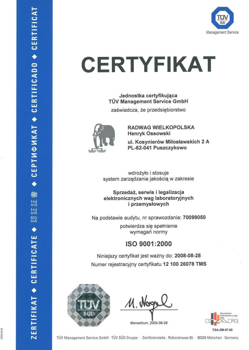 2005 certyfikat ISO