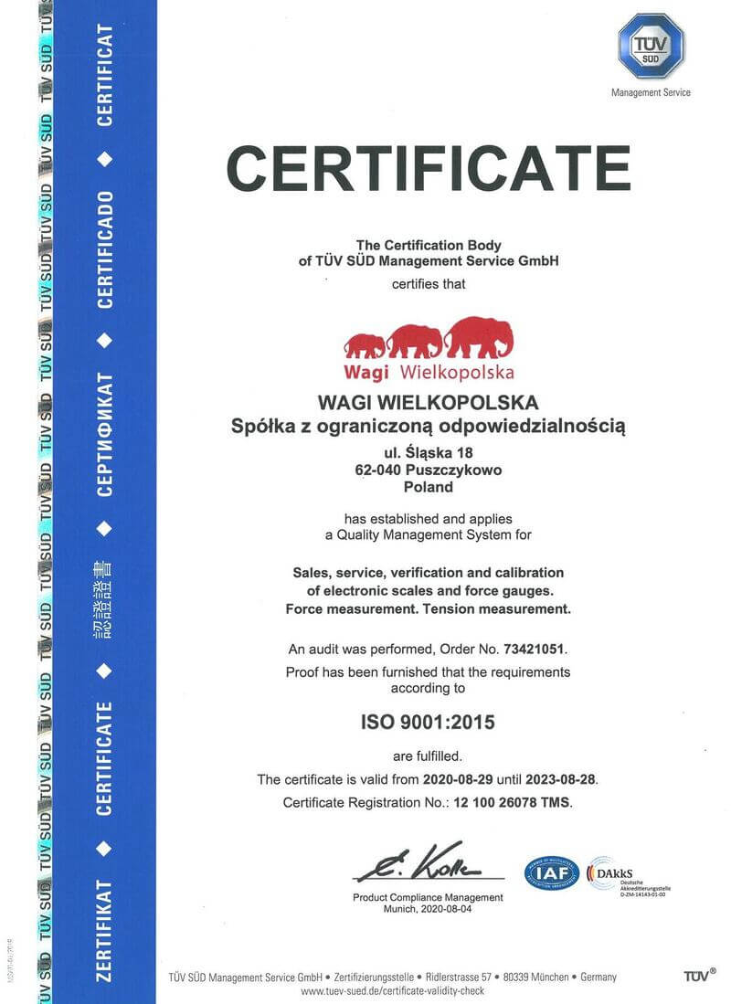 aktualny certyfikat ISO Wagi Wielkopolska