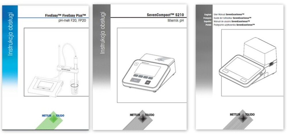 okładki instrukcji obsługi phmetrów stacjonarnych Mettler Toledo