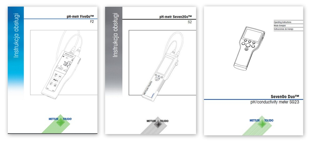 okładki instrukcji obsługi phmetrów przenośnych Mettler Toledo